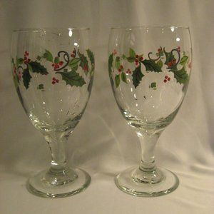 LIBBEY GLASS CO. HOLIDAY HOLLY ICED TEA GLASSES - 2